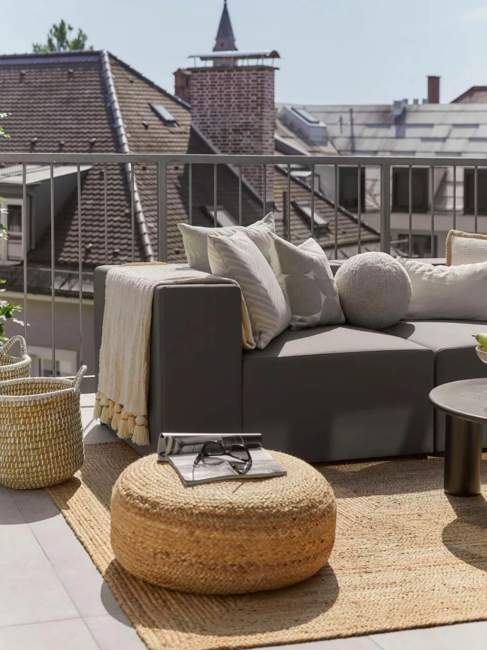 Westwing Collection Handgefertigter Pouf Bono aus Jute