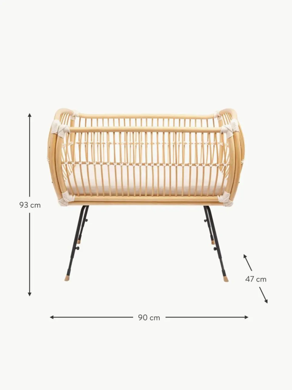 Kinder Bermbach Handgefertigtes Beistell-Babybett Martha aus Rattan, höhenverstellbar