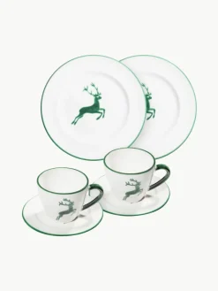 Gmundner Keramik Handgefertigtes Kaffeeservice Grüner Hirsch, 2 Personen (6-tlg.)
