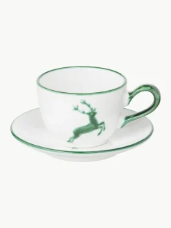 Gmundner Keramik Handgefertigtes Kaffeeservice Grüner Hirsch, 2 Personen (6-tlg.)