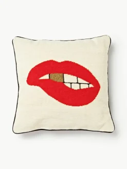 Jonathan Adler Handgefertigtes Woll-Dekokissen Lips Bitten