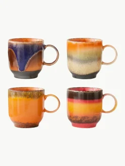 HKLIVING Handgemachte Keramik-Tassen 70's, 4er-Set
