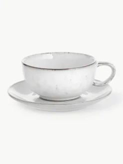 Broste Copenhagen Handgemachte Teetasse Nordic Sand mit Untertasse