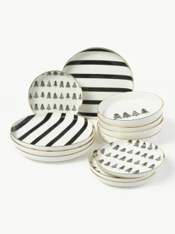 Westwing Collection Handgemachtes Porzellan-Geschirr-Set Lumi, 4 Personen (12-tlg.)