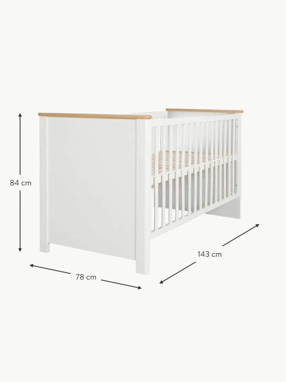 Kinder Westwing Höhenverstellbares Holz-Babybett Ava, 70 x 140 cm