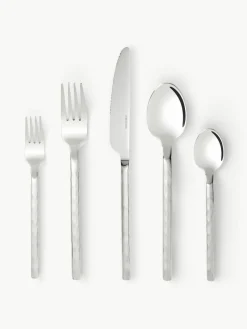 Westwing Collection Hochglanzpoliertes Besteck-Set Miles in Hammerschlag-Optik, 4 Personen (20-tlg.)