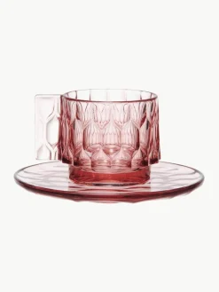 Kartell Kaffeetassen mit Untertassen Jellies mit Strukturmuster, 4 Stück
