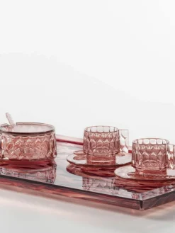 Kartell Kaffeetassen mit Untertassen Jellies mit Strukturmuster, 4 Stück