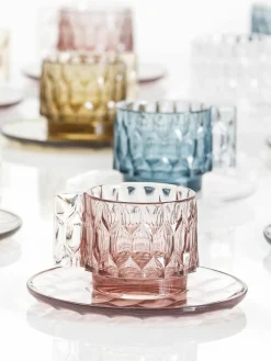Kartell Kaffeetassen mit Untertassen Jellies mit Strukturmuster, 4 Stück