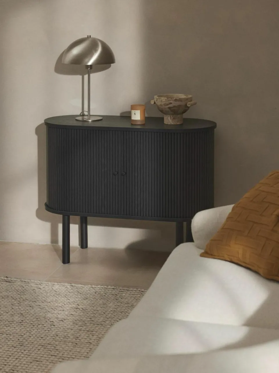 Westwing Collection Kleines Sideboard Calary mit geriffelter Front