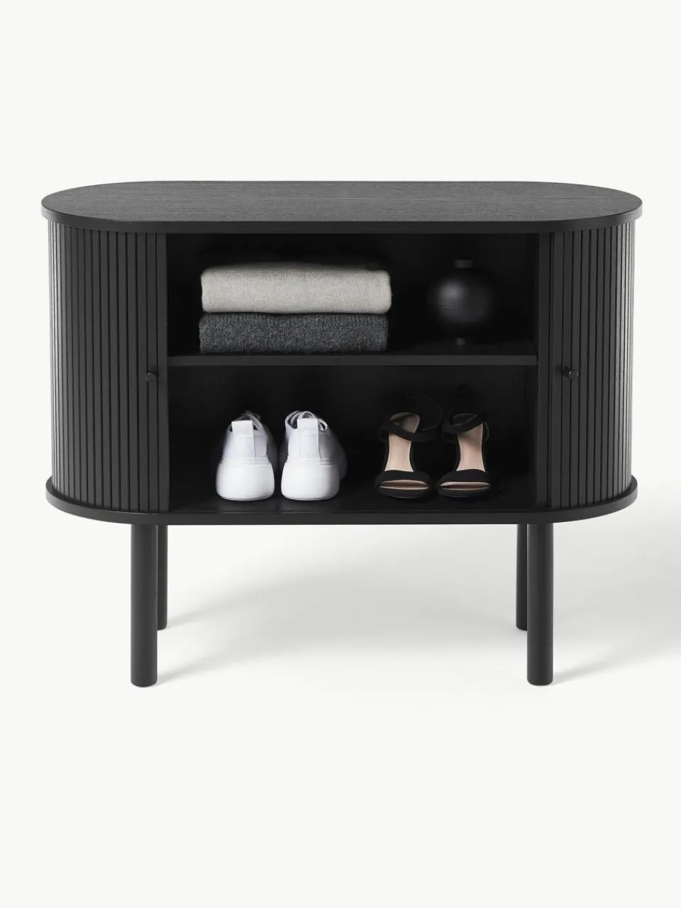 Westwing Collection Kleines Sideboard Calary mit geriffelter Front