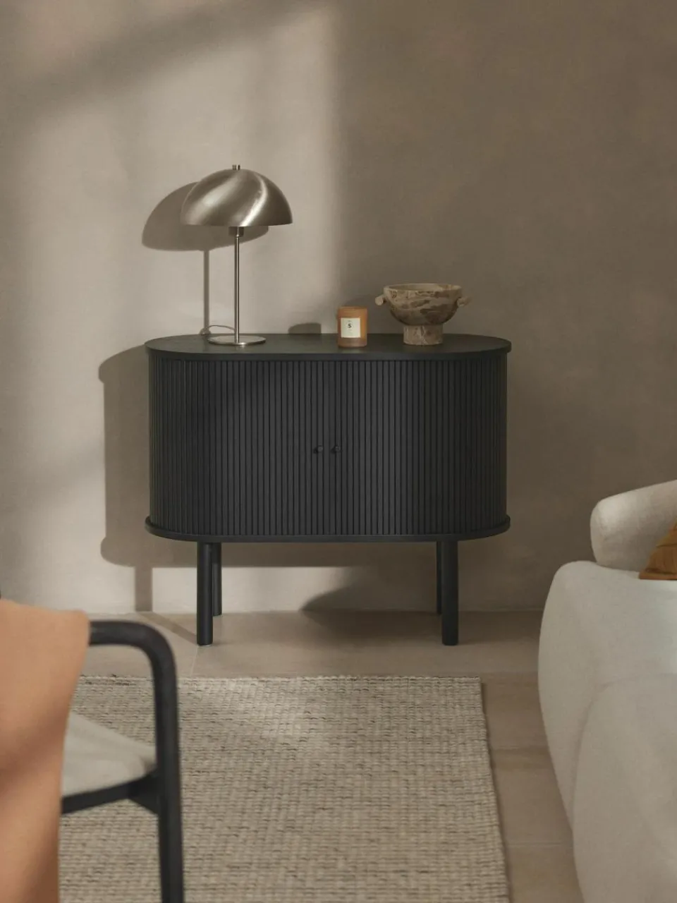 Westwing Collection Kleines Sideboard Calary mit geriffelter Front
