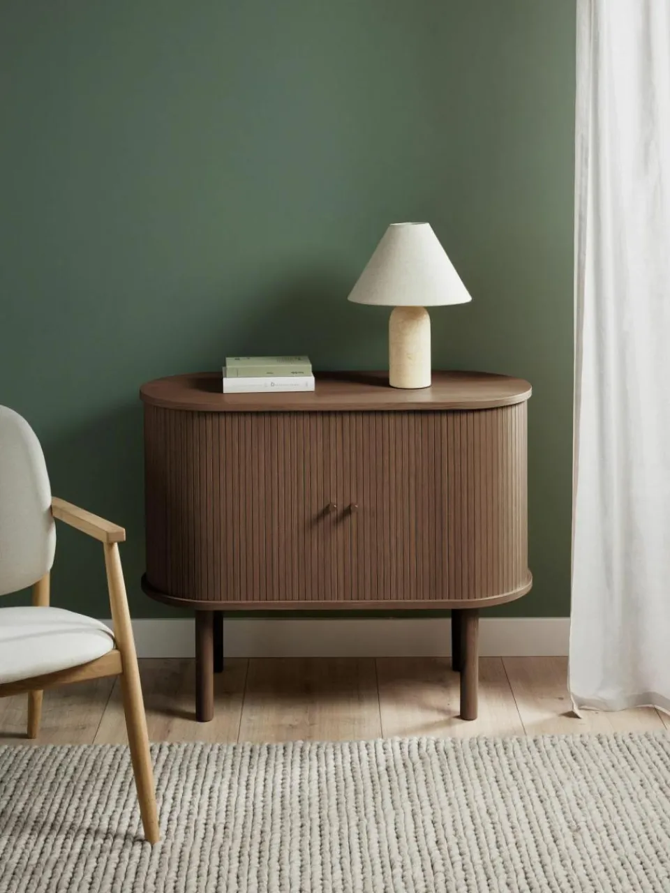 Westwing Collection Kleines Sideboard Calary mit geriffelter Front