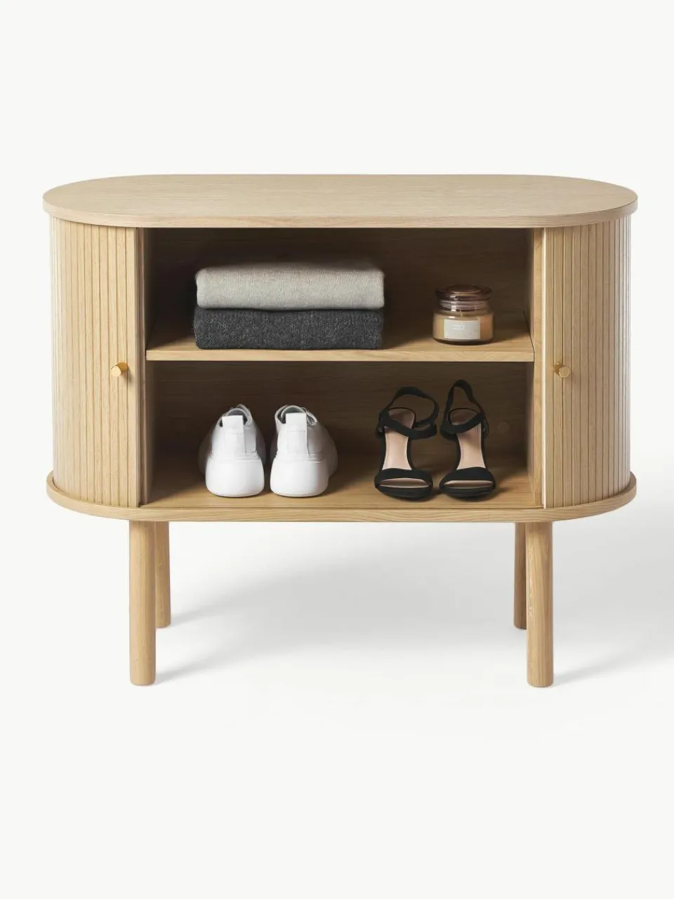 Westwing Collection Kleines Sideboard Calary mit geriffelter Front