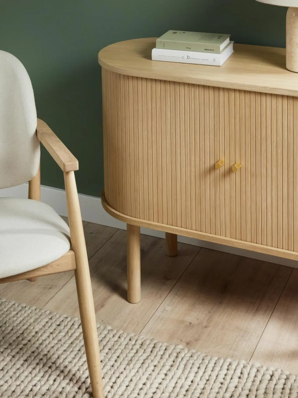 Westwing Collection Kleines Sideboard Calary mit geriffelter Front