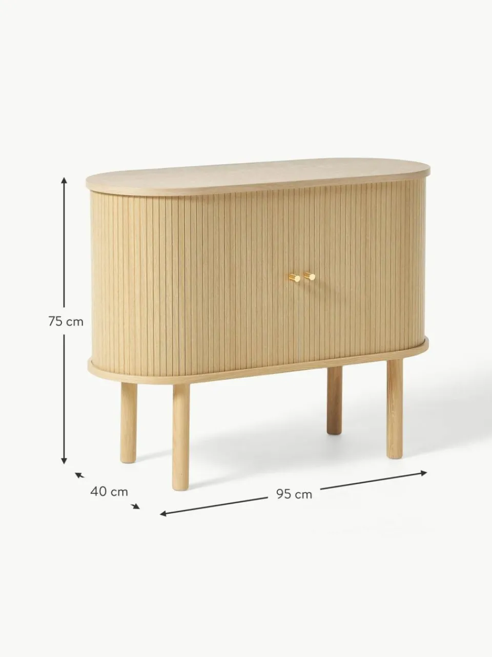 Westwing Collection Kleines Sideboard Calary mit geriffelter Front
