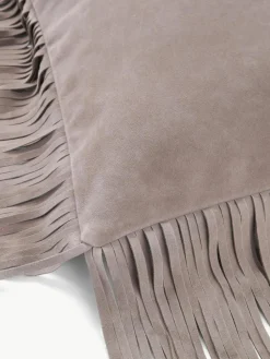 Westwing Collection Leder-Kissenhülle Amaia mit Fransen