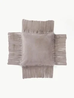 Westwing Collection Leder-Kissenhülle Amaia mit Fransen