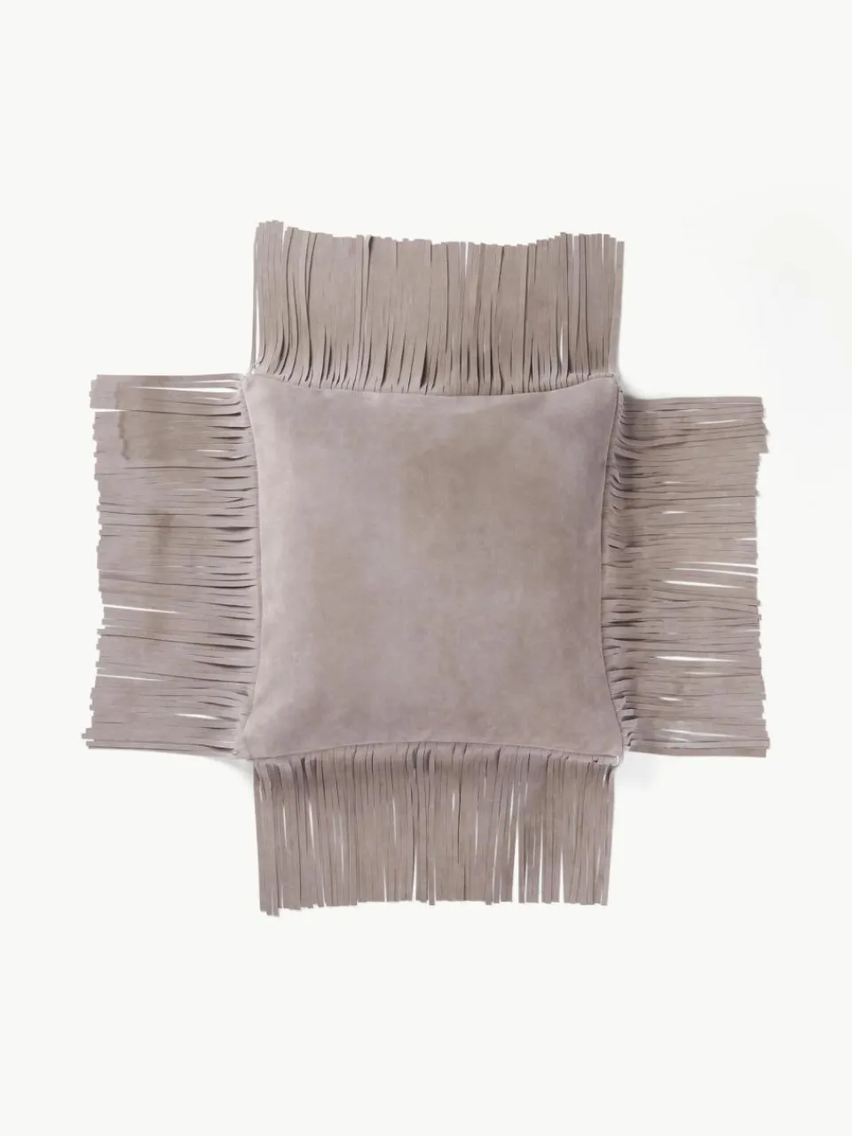 Westwing Collection Leder-Kissenhülle Amaia mit Fransen