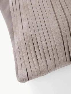 Westwing Collection Leder-Kissenhülle Amaia mit Fransen