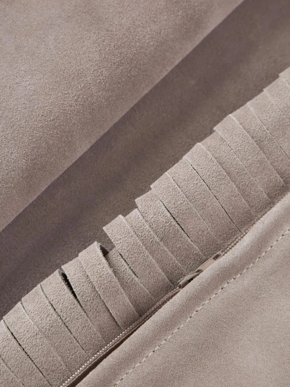 Westwing Collection Leder-Kissenhülle Amaia mit Fransen