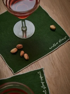 Westwing Collection Leinen-Cocktailservietten Cosmo mit Stickerei, 4 Stück