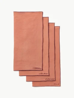 Westwing Collection Leinen-Servietten Cosmo mit Stickerei, 4 Stück