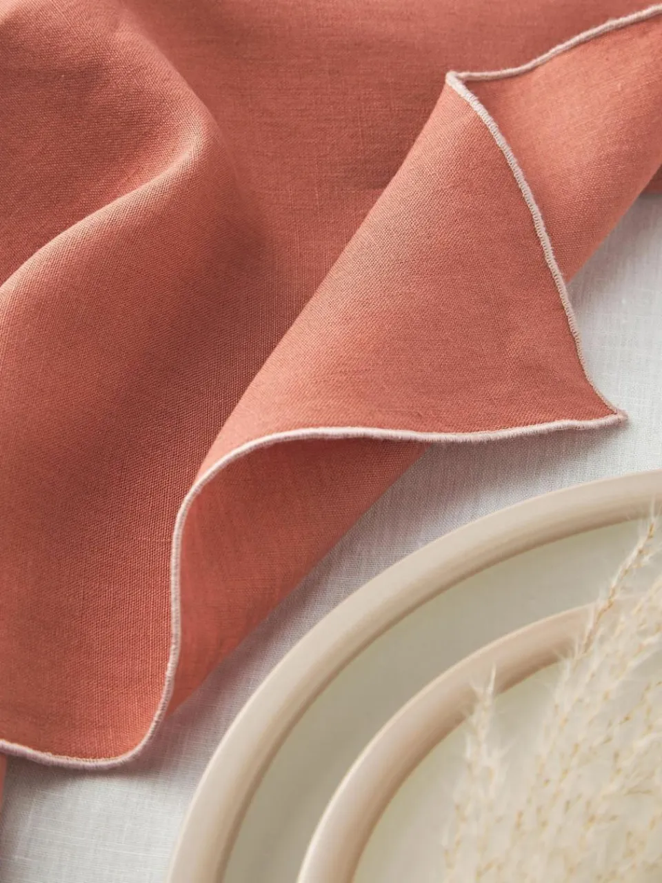 Westwing Collection Leinen-Servietten Kennedy mit Umkettelung, 4 Stück