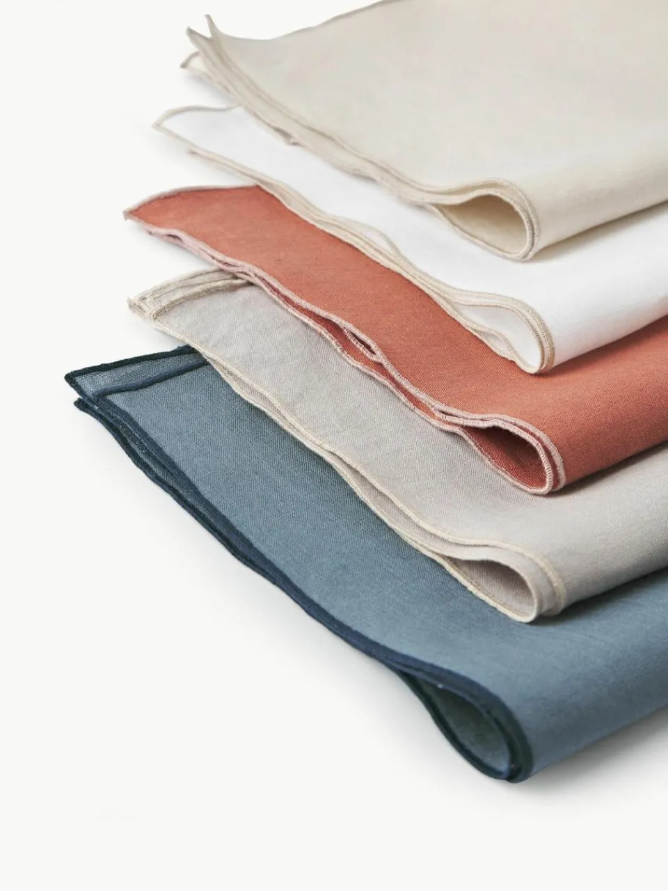 Westwing Collection Leinen-Servietten Kennedy mit Umkettelung, 4 Stück