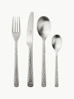 Broste Copenhagen Matt gebürstetes Besteck-Set Hune mit gehämmerten Griffen, 4 Personen (16-tlg.)