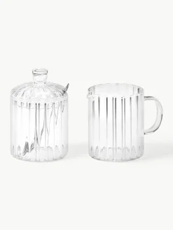 Andrea House Milchkännchen und Zuckerdose Brilia aus Glas, 3er-Set