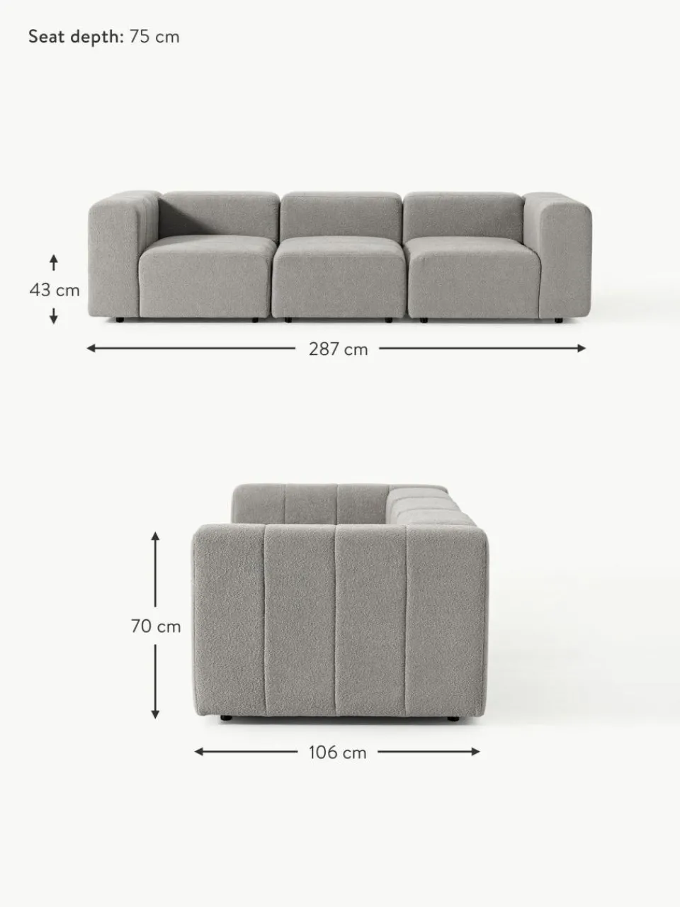 Westwing Collection Modulares Bouclé-Sofa Lena (4-Sitzer)