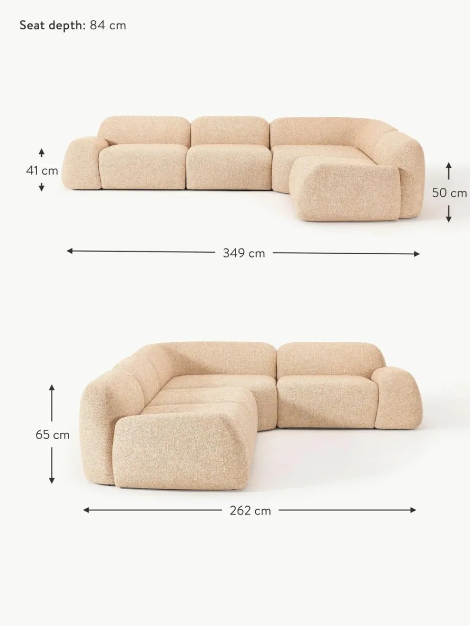 Westwing Collection Modulares Ecksofa Wolke (4-Sitzer) aus Bouclé