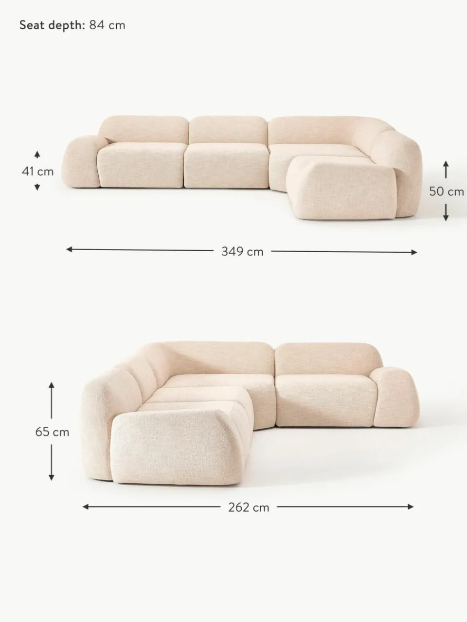 Westwing Collection Modulares Ecksofa Wolke (4-Sitzer) aus Bouclé
