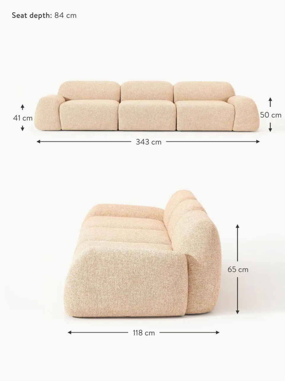Westwing Collection Modulares Sofa Wolke (4-Sitzer) aus Bouclé