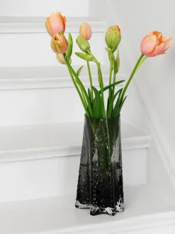 Cooee Design Mundgeblasene Glas-Vase Gry mit strukturierter Oberfläche, H 30 cm