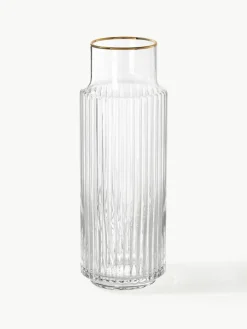 Westwing Collection Mundgeblasene Karaffe Aleo mit goldfarbenem Rand, 1 L