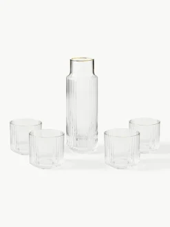 Westwing Collection Mundgeblasene Karaffe Aleo mit Wassergläsern, 5er-Set