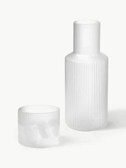 ferm LIVING Mundgeblasene kleine Karaffe Ripple mit Wasserglas, 2er-Set