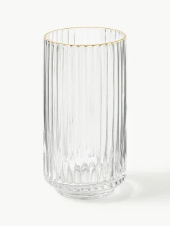 Westwing Collection Mundgeblasene Longdrinkgläser Aleo mit goldfarbenem Rand, 4 Stück