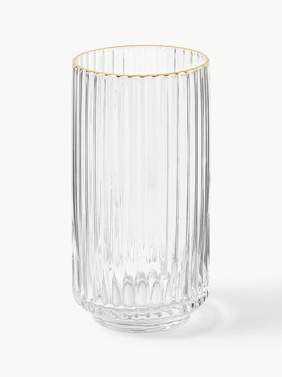 Westwing Collection Mundgeblasene Longdrinkgläser Aleo mit goldfarbenem Rand, 4 Stück