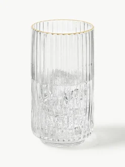 Westwing Collection Mundgeblasene Longdrinkgläser Aleo mit goldfarbenem Rand, 4 Stück