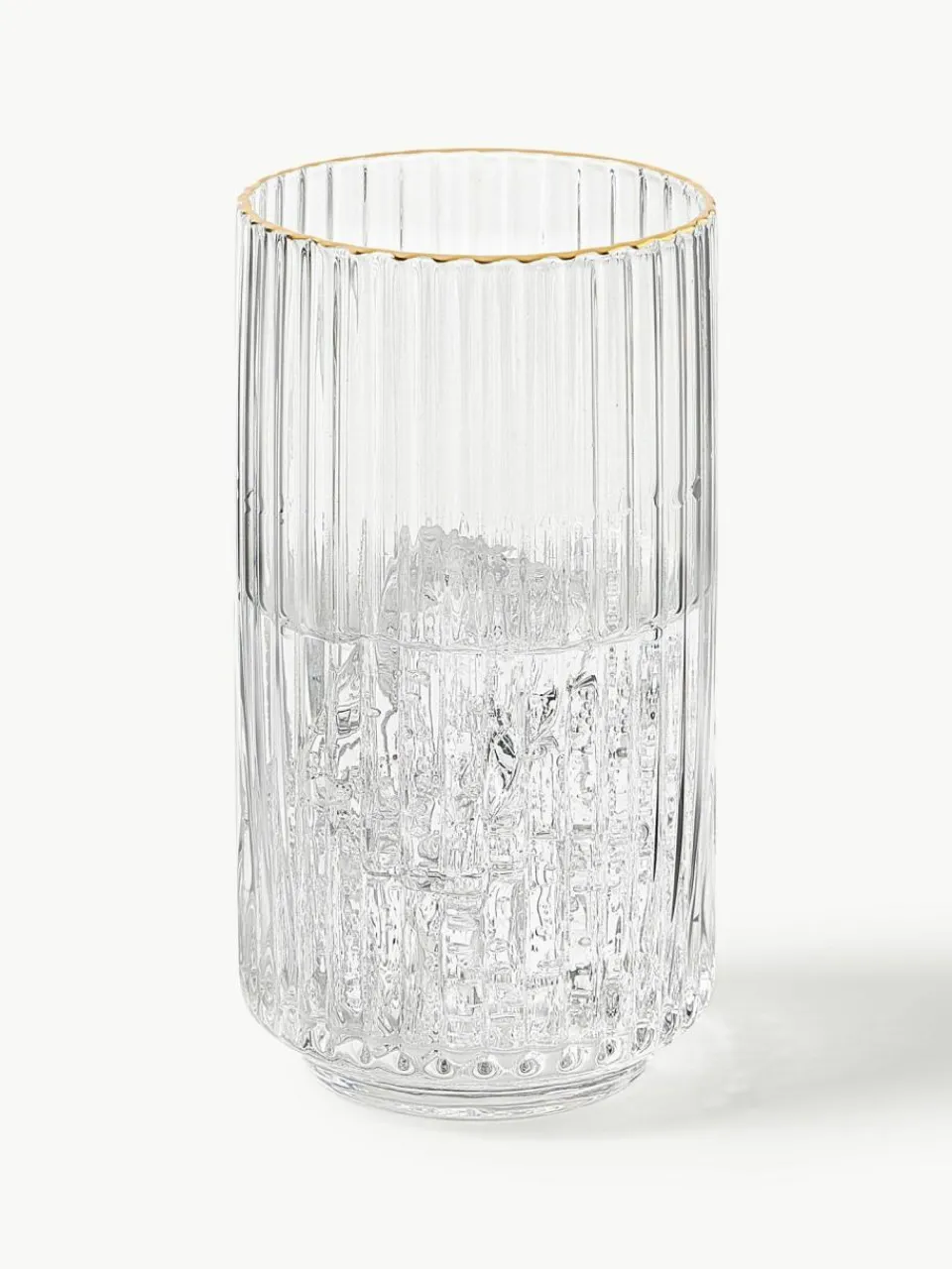Westwing Collection Mundgeblasene Longdrinkgläser Aleo mit goldfarbenem Rand, 4 Stück