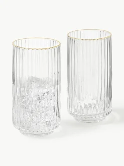 Westwing Collection Mundgeblasene Longdrinkgläser Aleo mit goldfarbenem Rand, 4 Stück