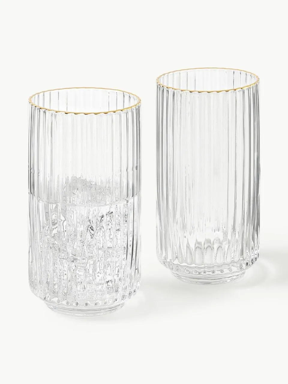 Westwing Collection Mundgeblasene Longdrinkgläser Aleo mit goldfarbenem Rand, 4 Stück