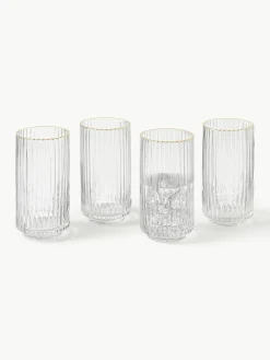 Westwing Collection Mundgeblasene Longdrinkgläser Aleo mit goldfarbenem Rand, 4 Stück