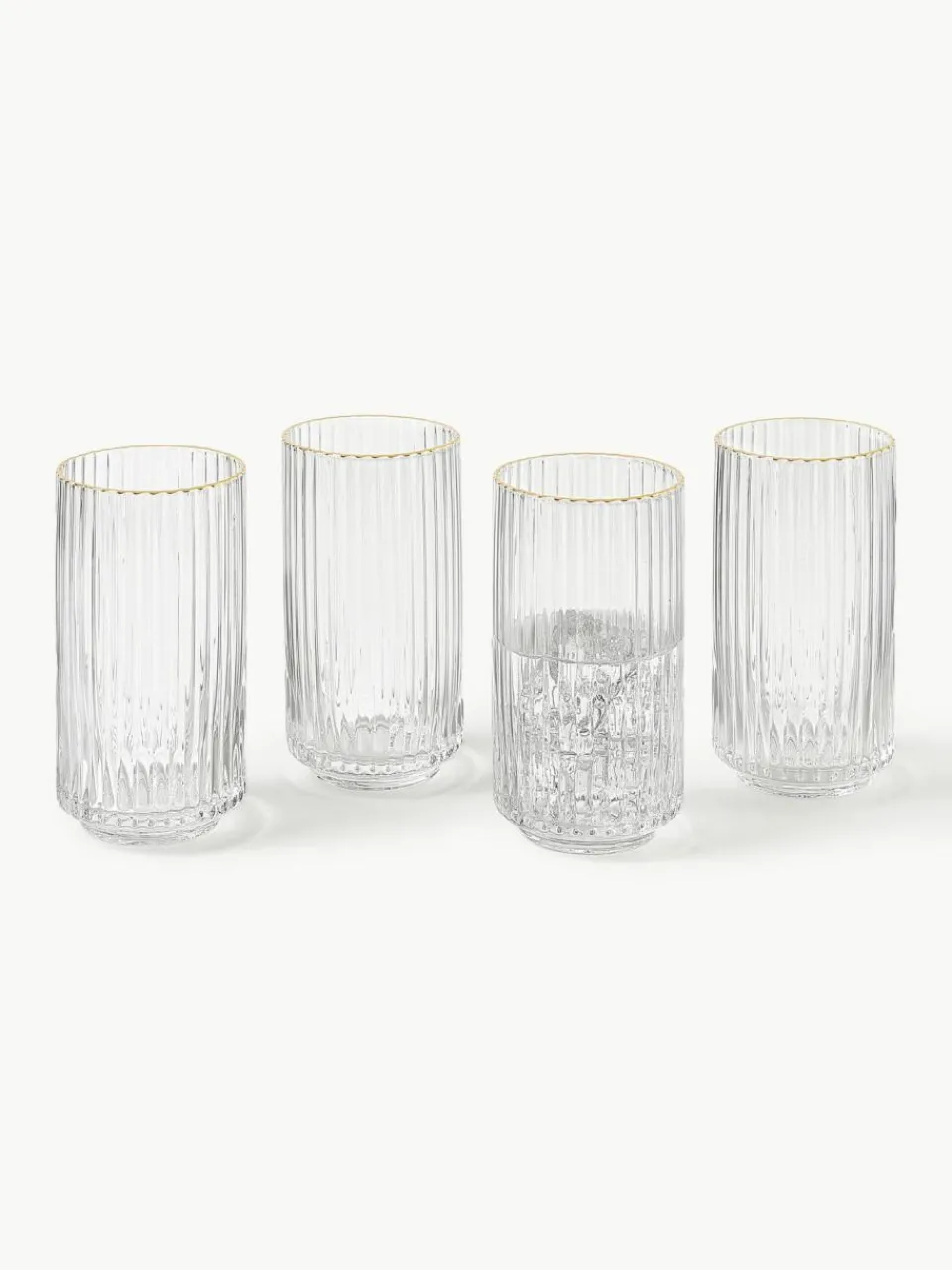 Westwing Collection Mundgeblasene Longdrinkgläser Aleo mit goldfarbenem Rand, 4 Stück