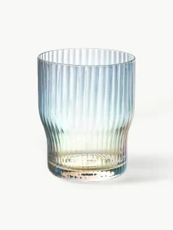 Westwing Collection Mundgeblasene Wassergläser Juno mit Rillenrelief und Perlmuttglanz, 4 Stück
