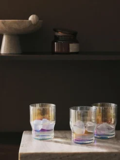 Westwing Collection Mundgeblasene Wassergläser Juno mit Rillenrelief und Perlmuttglanz, 4 Stück