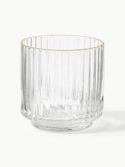 Westwing Collection Mundgeblasene Wassergläser Aleo mit goldfarbenem Rand, 4 Stück